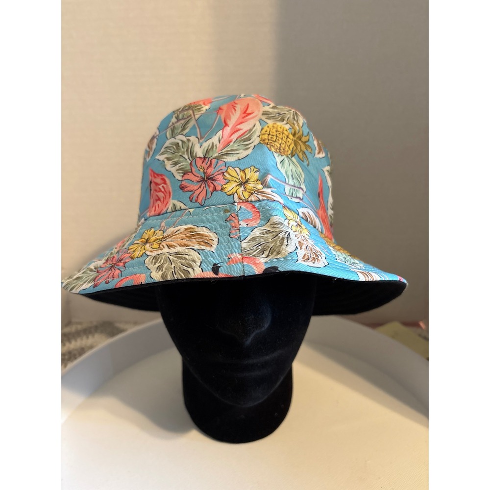 Lulla Collection Tropical Flamingo Pineapple Blue Bucket Hat Summer Sun Cap